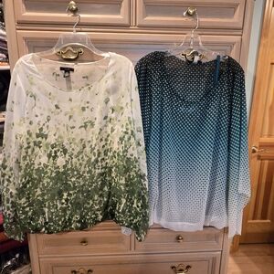 Batch of 2 Alfani Blouses, Aqua Blue, Green, Sheer Overlay – Size 2X